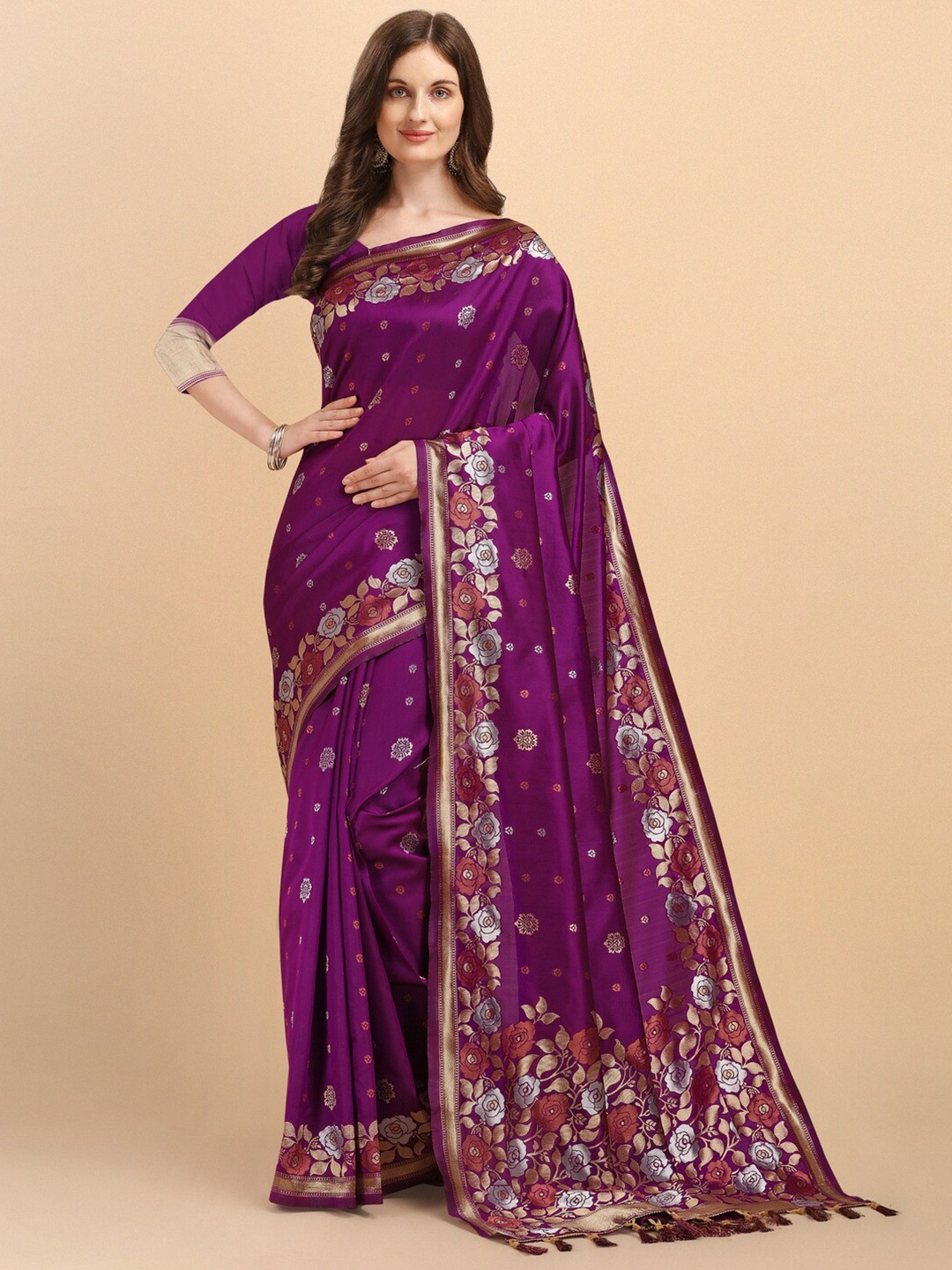 

Naishu Trendz Woven Design Pure Silk Kanjeevaram Saree, Purple
