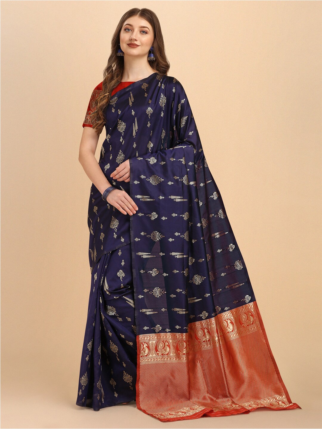 

Naishu Trendz Woven Design Pure Silk Kanjeevaram Saree, Blue