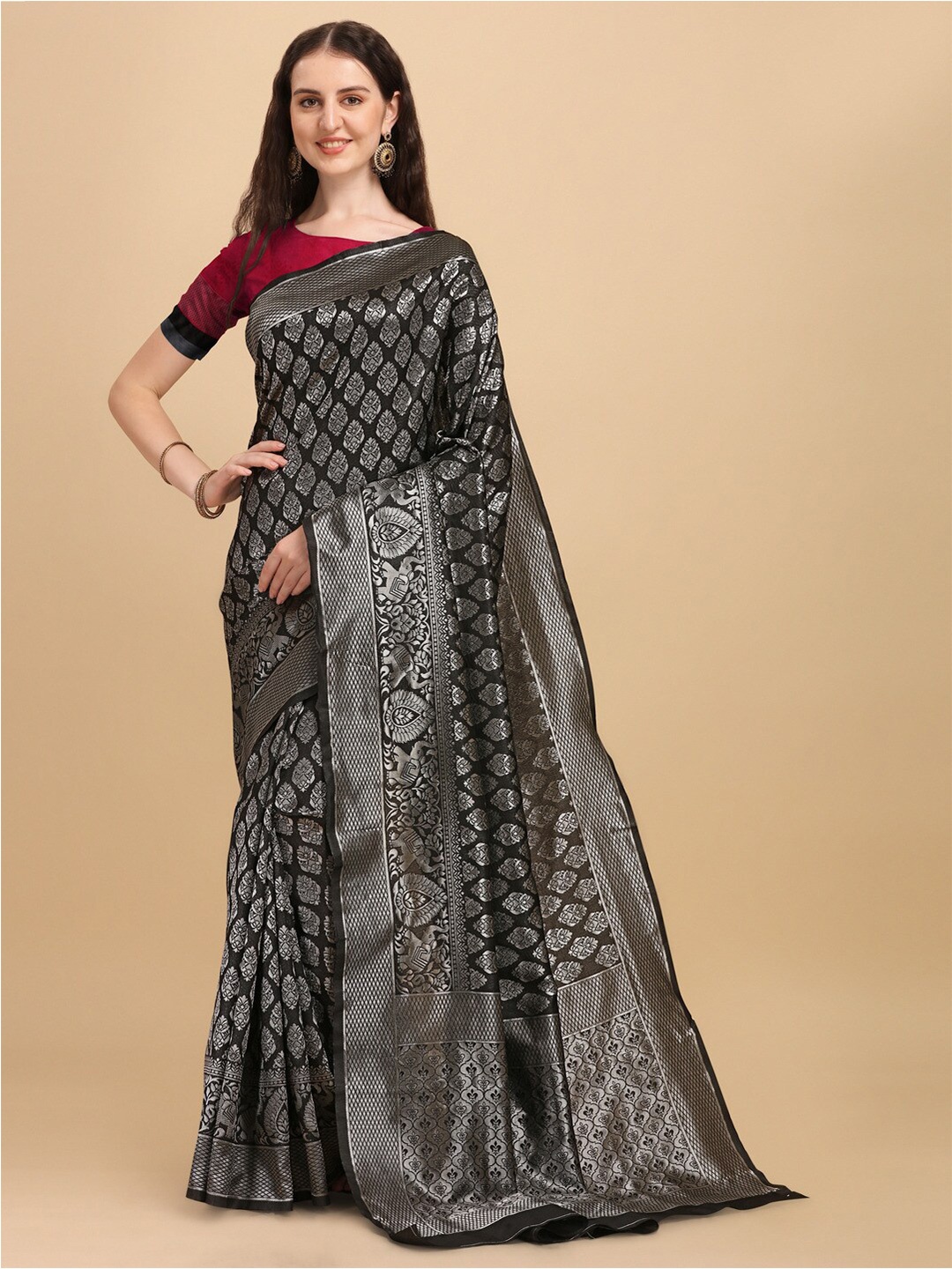 

Naishu Trendz Ethnic Motifs Woven Design Pure Silk Kanjeevaram Saree, Grey
