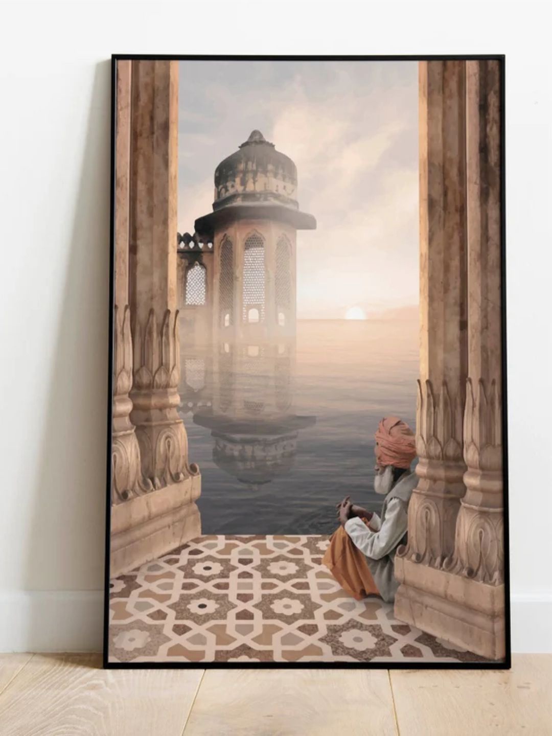 INDIAN CLASSIC ART Brown & White Indian Travel Printed Framed Wall Art