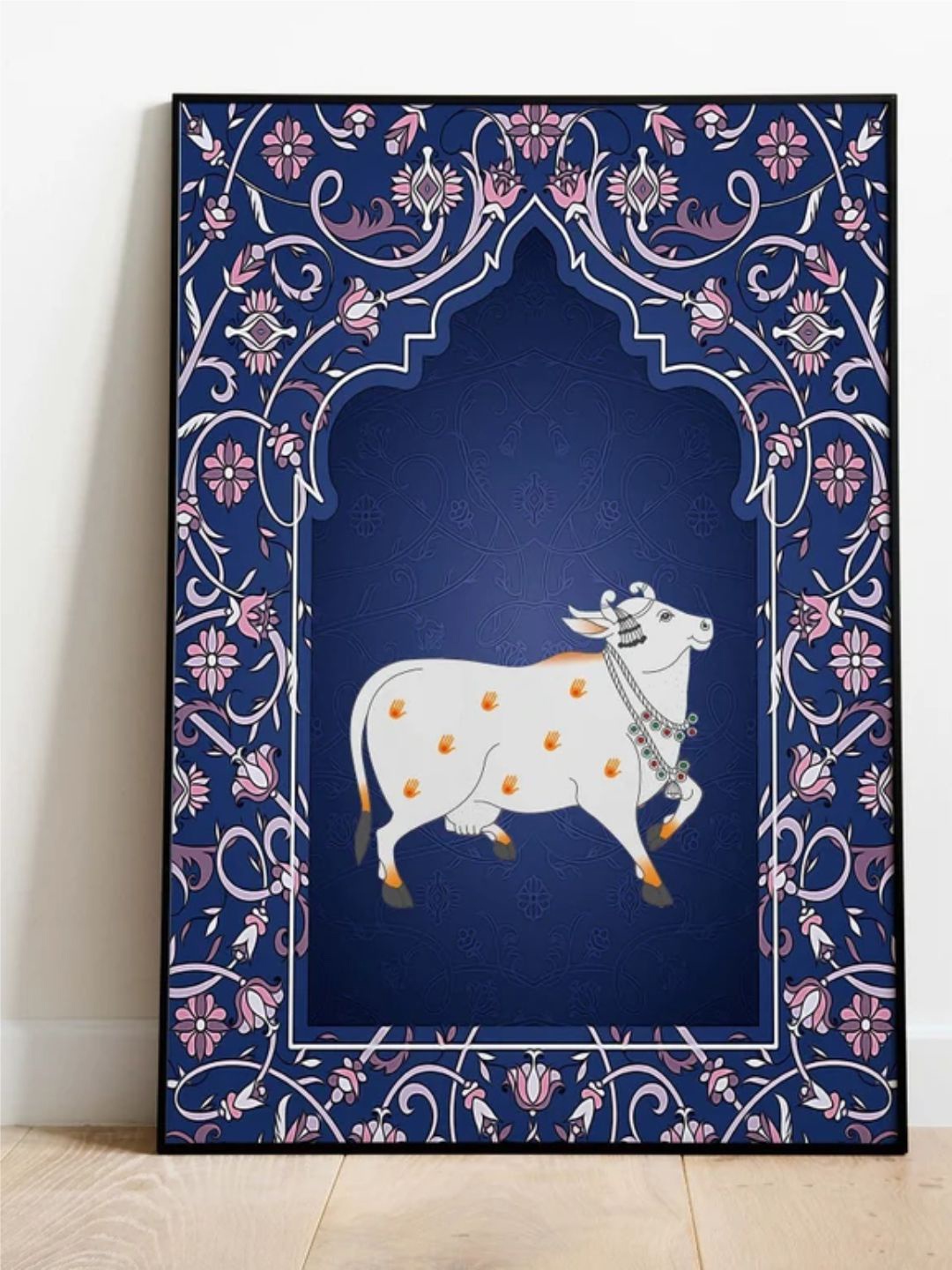

INDIAN CLASSIC ART Blue & White Printed Framed Wall Art
