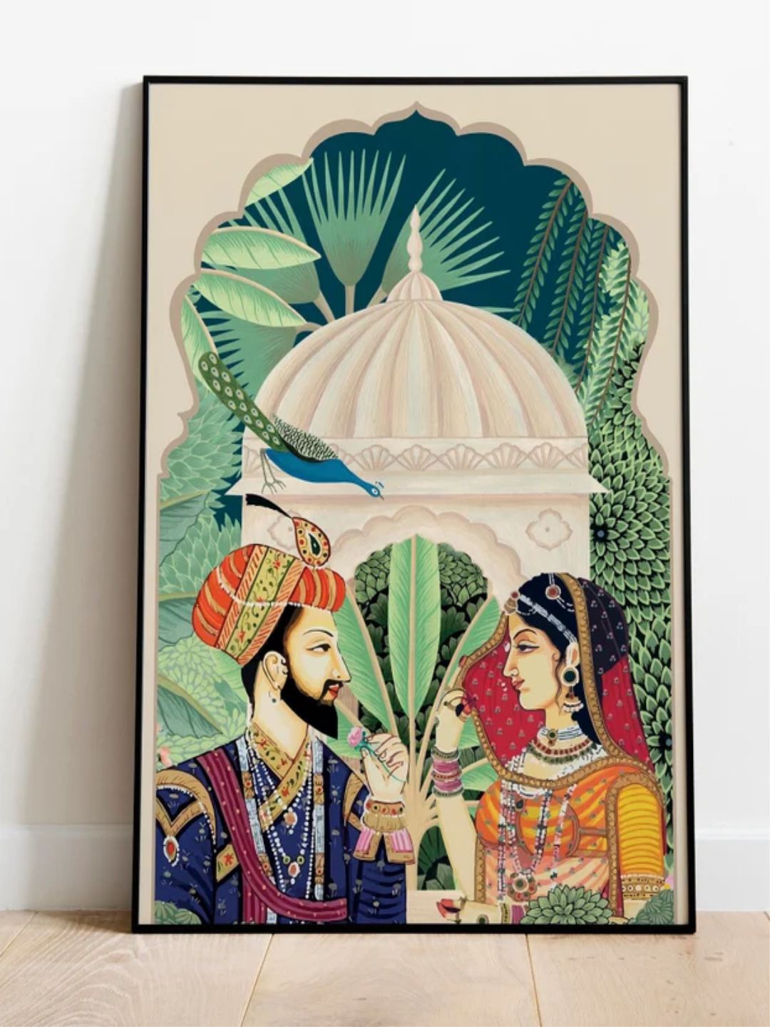 

INDIAN CLASSIC ART Madhubani Indian Raja Rani Wall Painting, Green