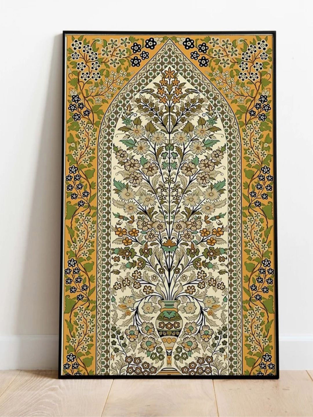 

INDIAN CLASSIC ART Yellow Pichwai Yellow Floral Framed Wall Painting, Multi