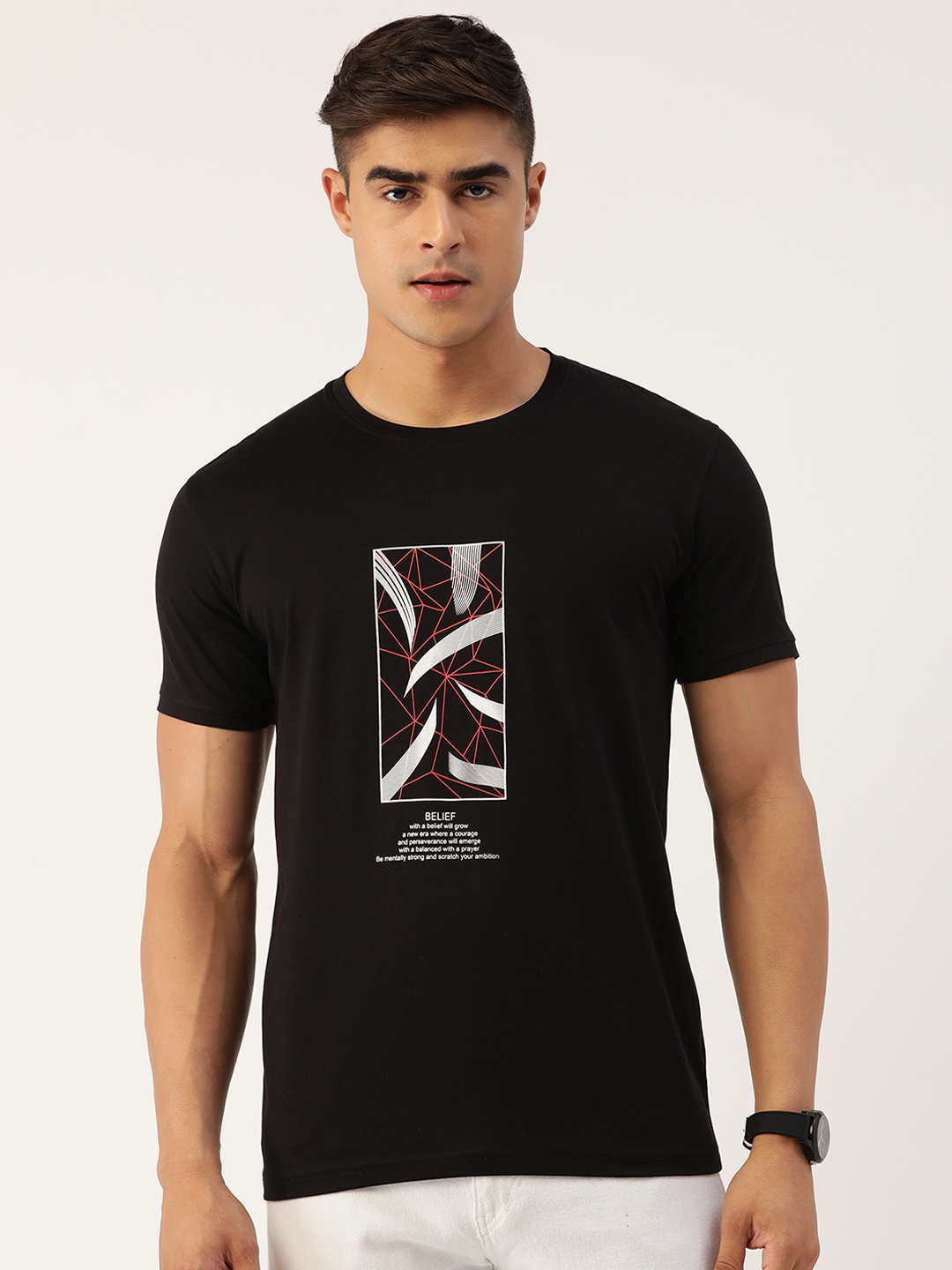 

PORTBLAIR Men Printed Slim Fit T-shirt, Black
