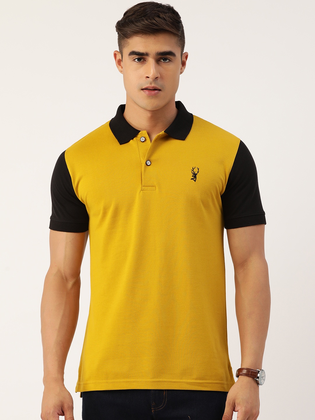 

PORTBLAIR Men Colourblocked Polo Collar Slim Fit T-shirt, Yellow