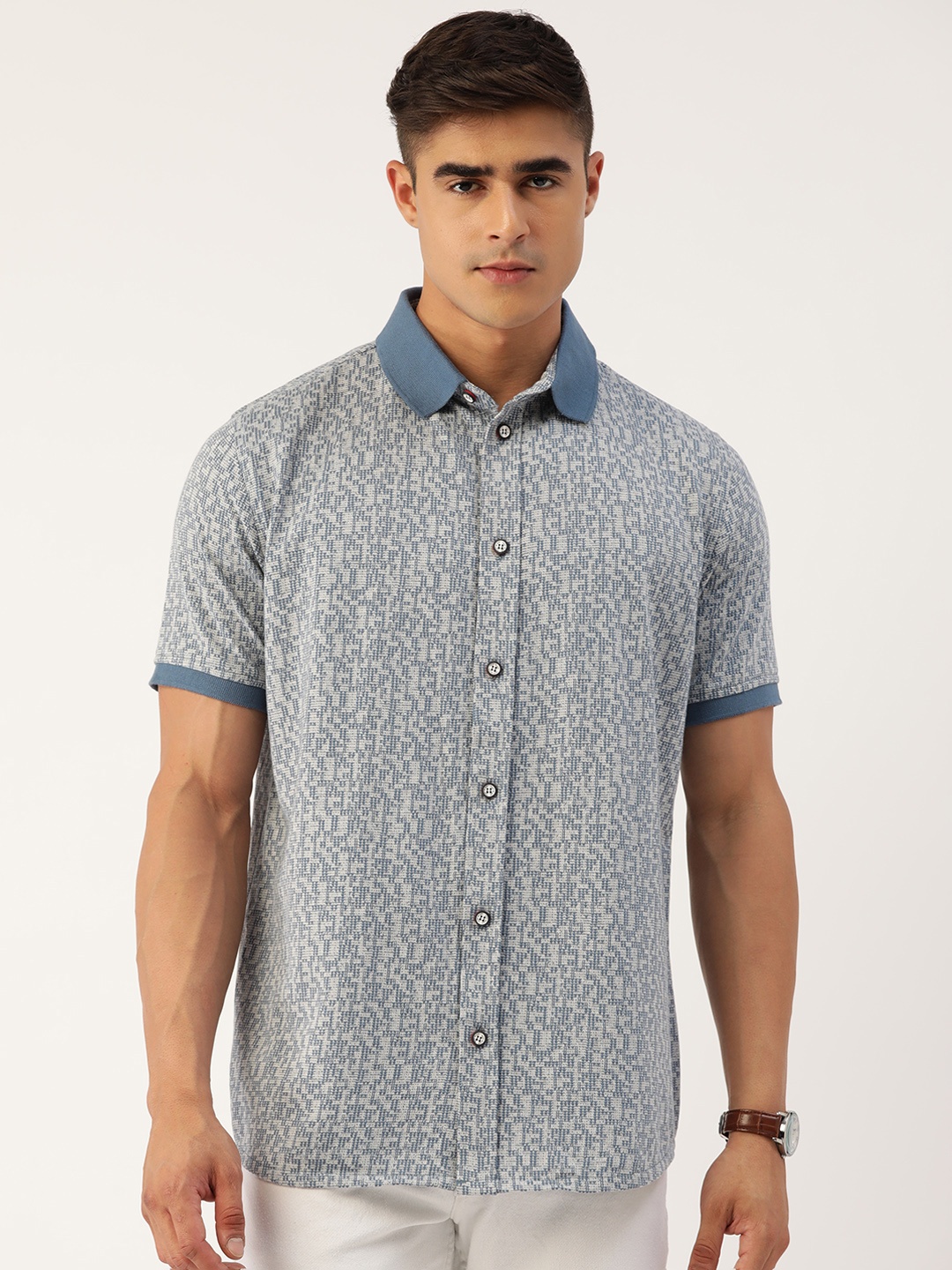

PORTBLAIR Men Classic Opaque Printed Casual Shirt, Blue