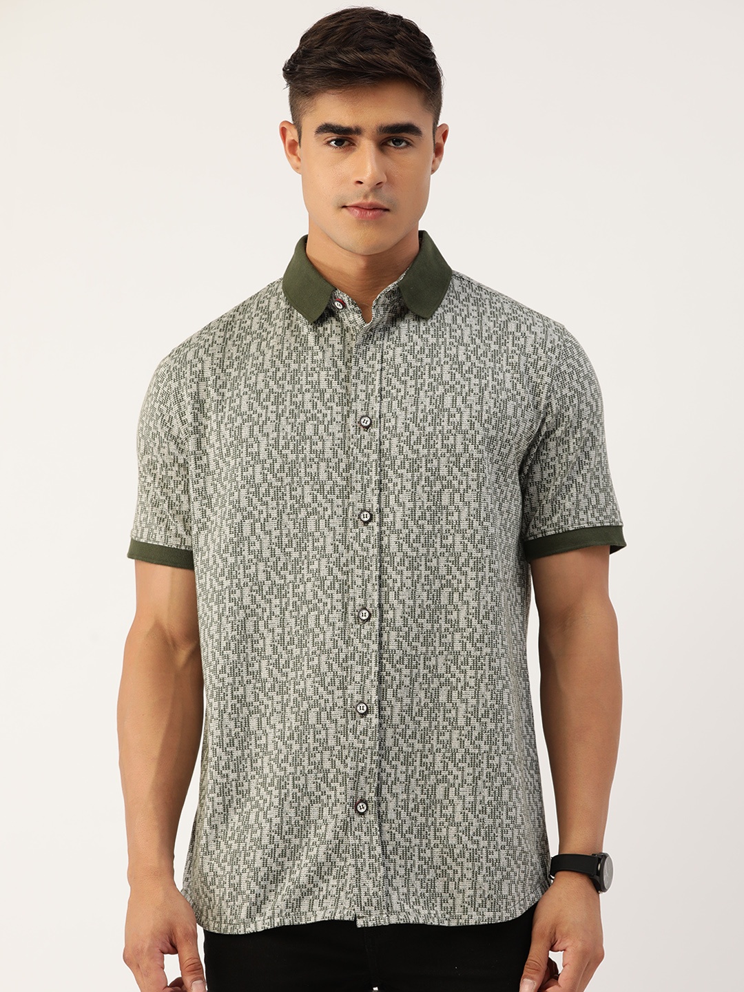 

PORTBLAIR Men Classic Opaque Printed Casual Shirt, Green