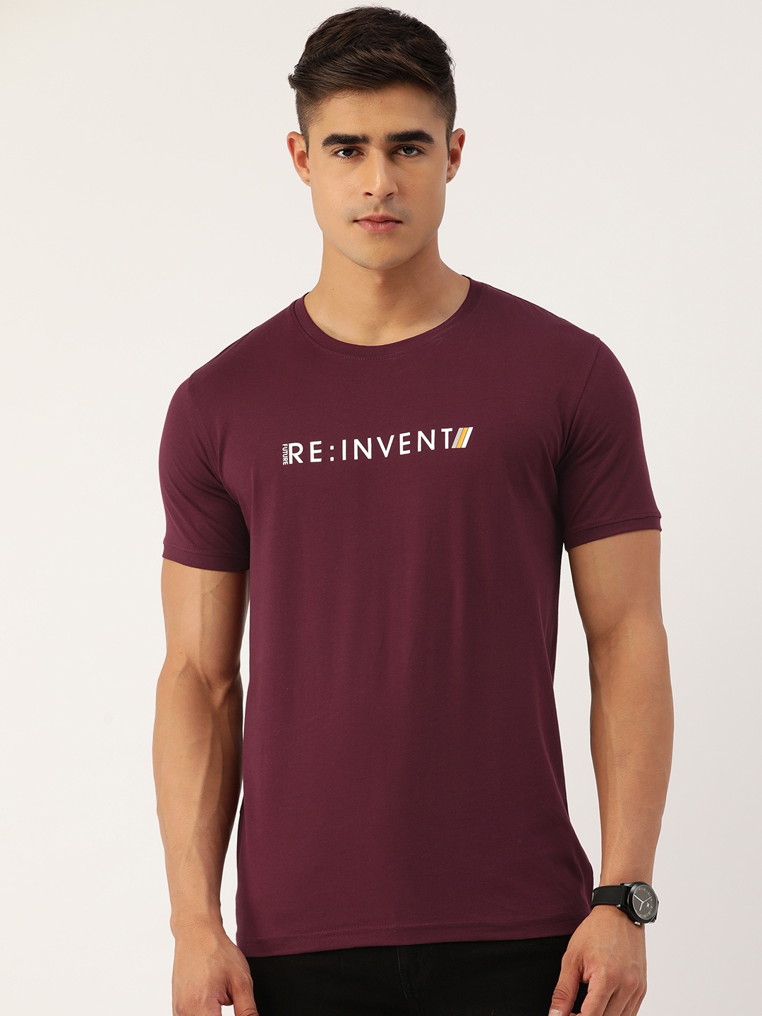 

PORTBLAIR Men Typography Printed Slim Fit T-shirt, Maroon