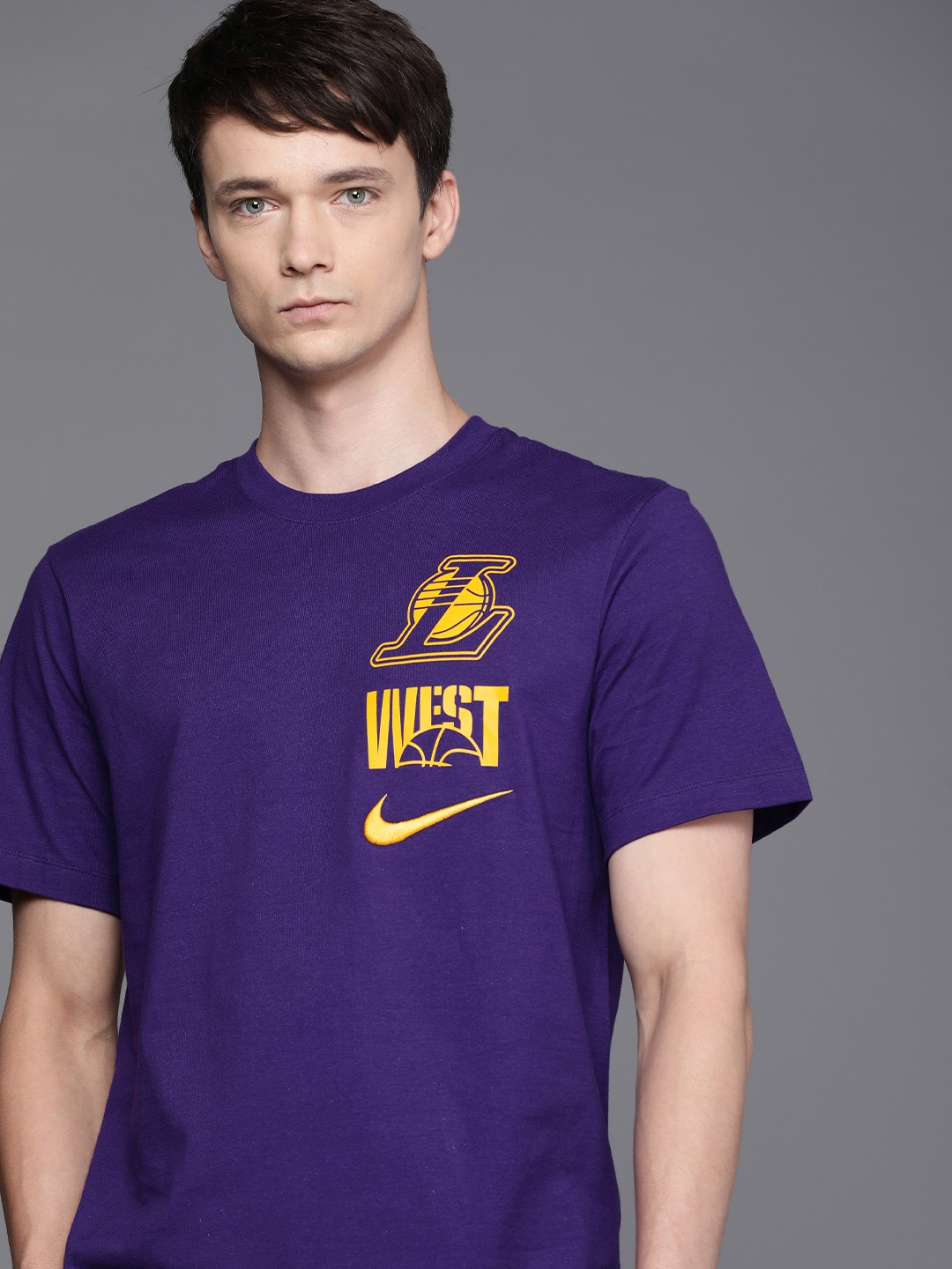 

Nike Men Pure Cotton Los Angeles Lakers Printed Basketball T-shirt, Purple