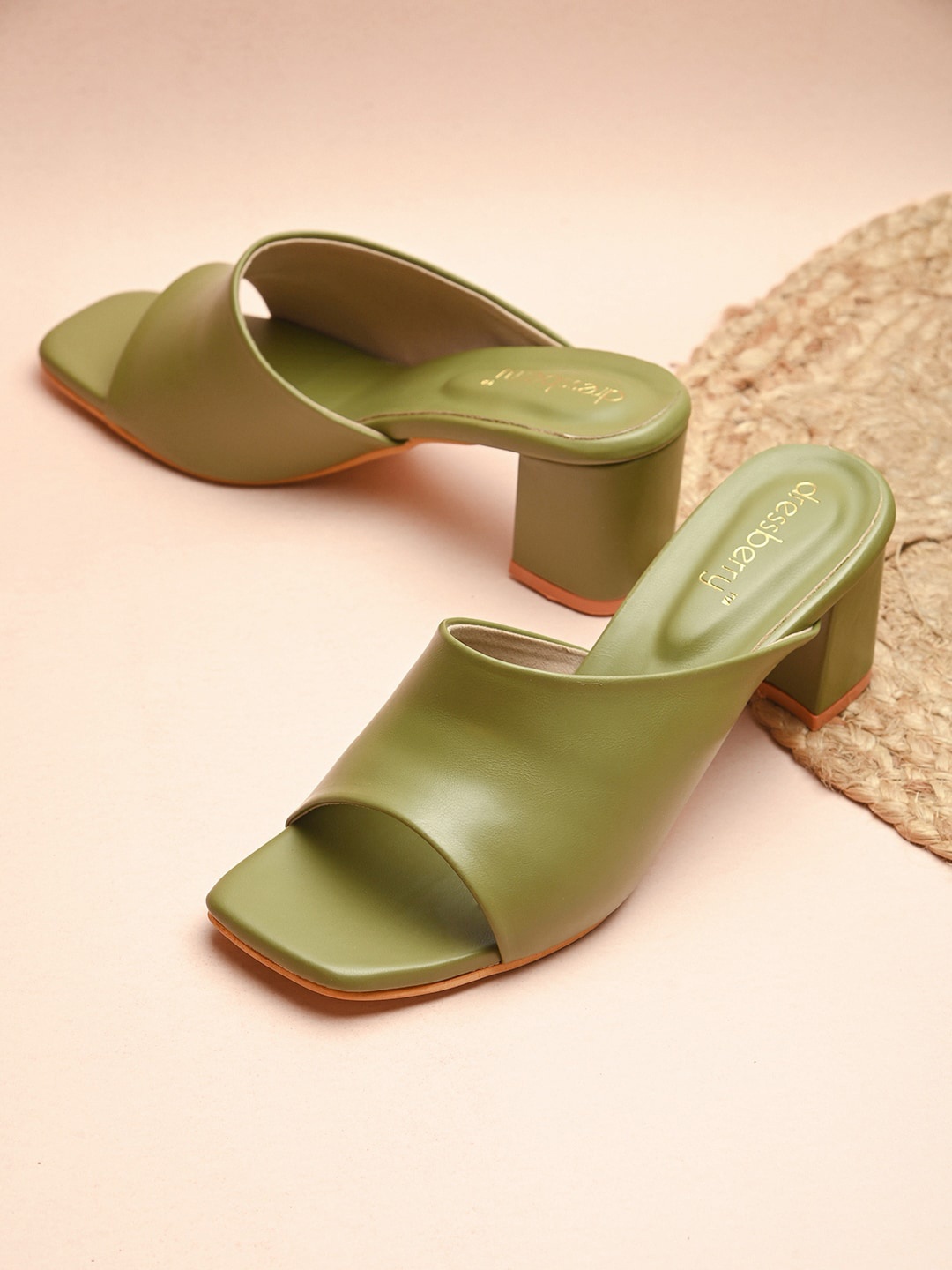 

DressBerry Square Toe Block Heels, Olive