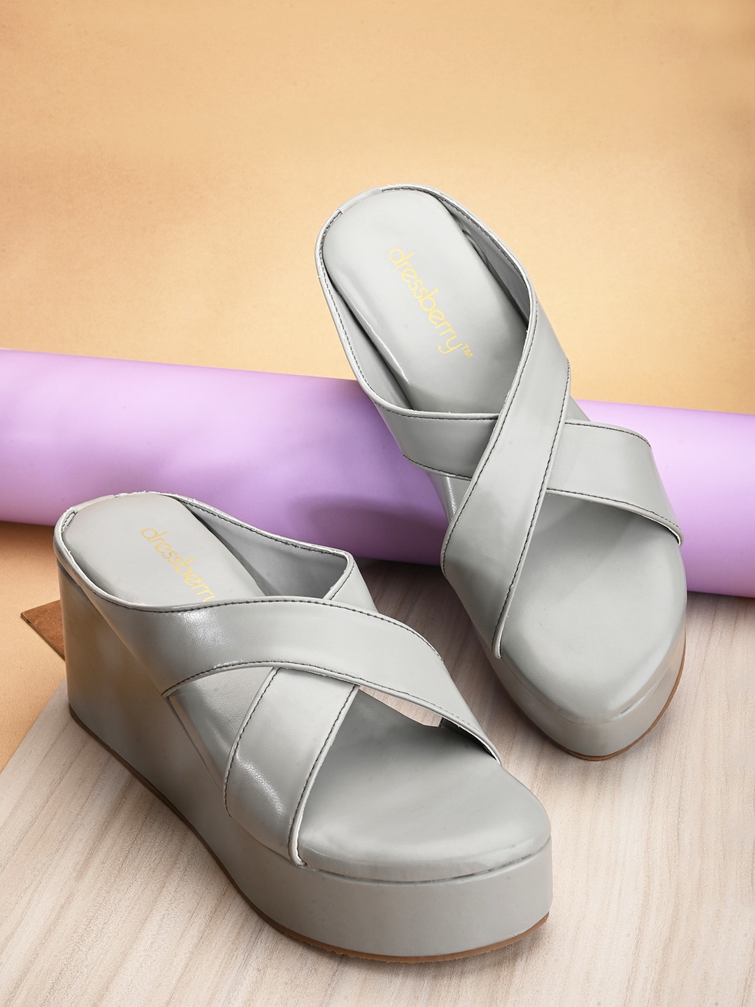 

DressBerry Open Back Flatform Heels, Grey