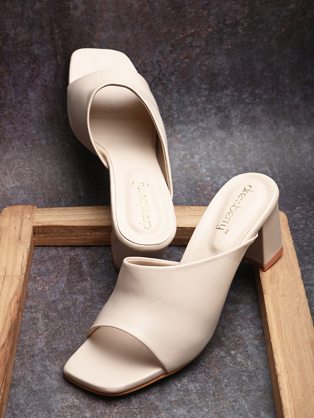 

DressBerry Open Toe Block Heels, Cream