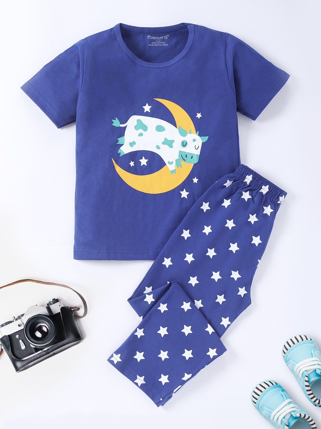 

FUNKRAFTS Kids Conversational Printed Pure Cotton Night Suit, Blue
