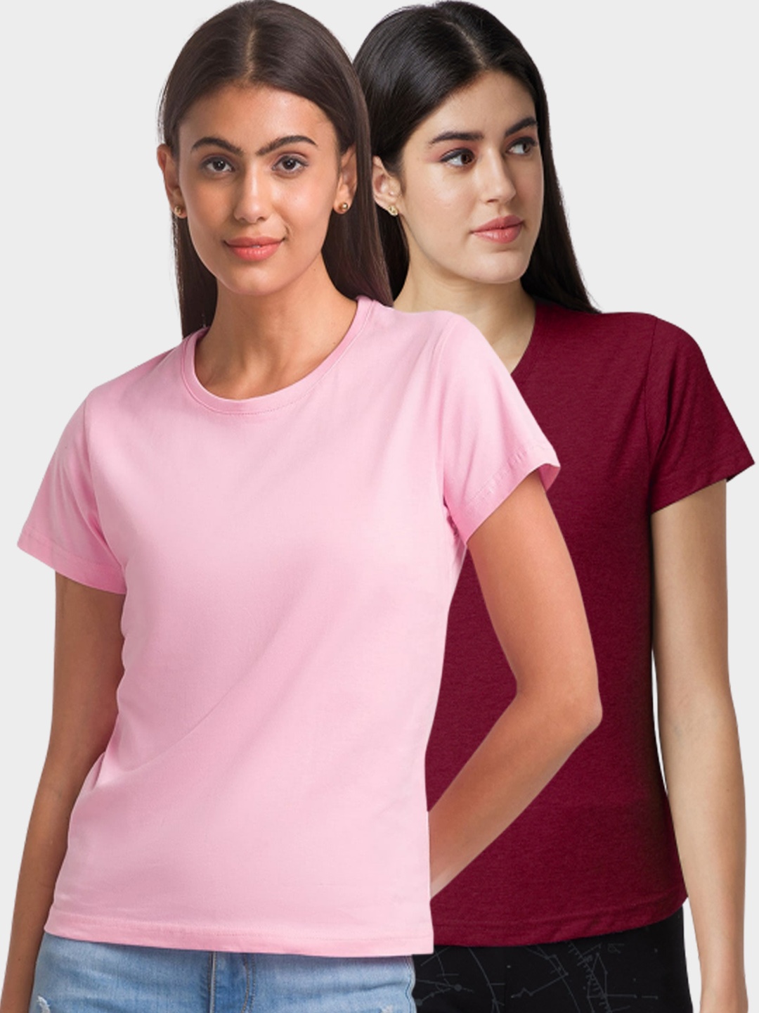 

NOIRA Pack Of 2 Cotton T-shirt, Pink