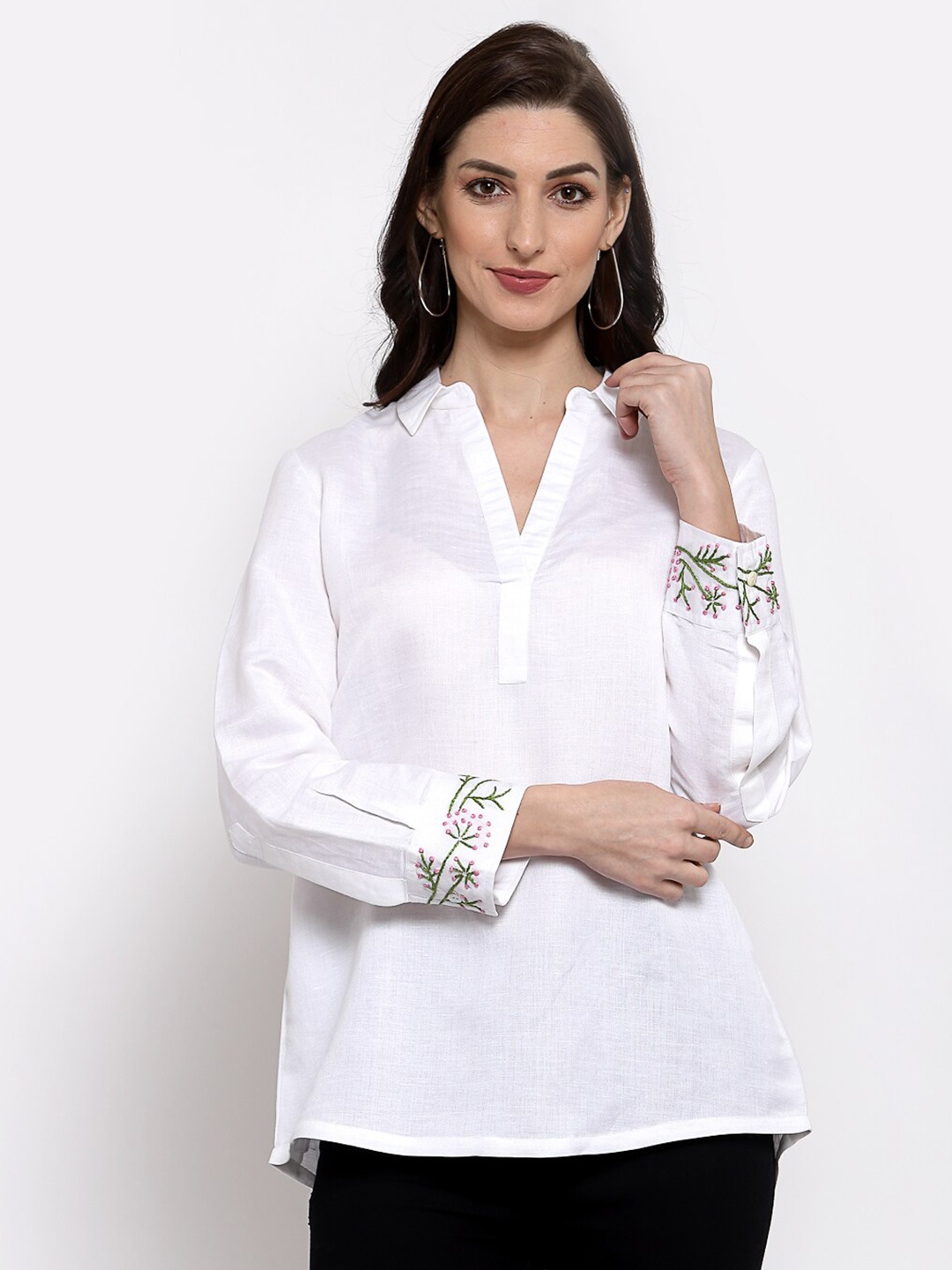 

DART STUDIO Shirt Collar Linen Regular Top, White