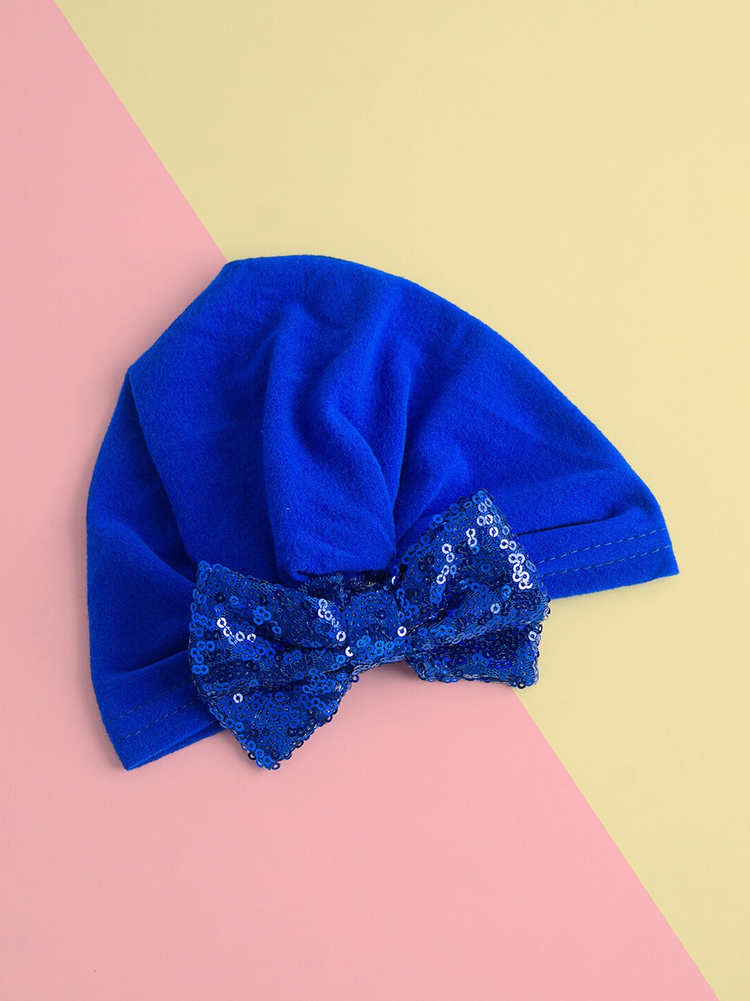 

Golden Peacock Infant Girls Embroidered Bow Detail Cotton Beanie, Blue