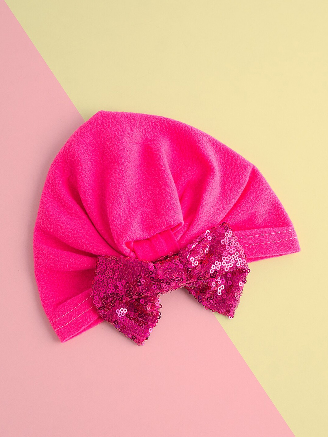 

Golden Peacock Girls Bow Turban Cap, Pink