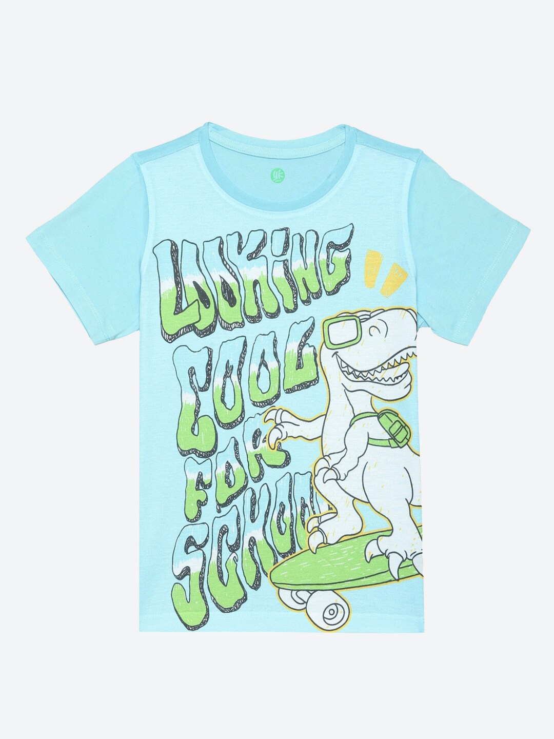 YK Boys Typography Printed Cotton T-shirt, Blue