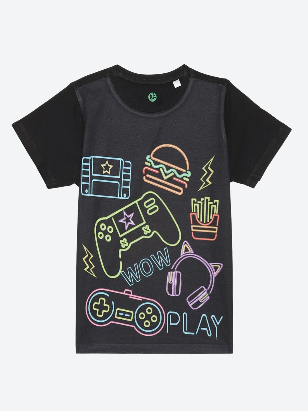 

YK Boys Printed Round Neck T-shirt, Black