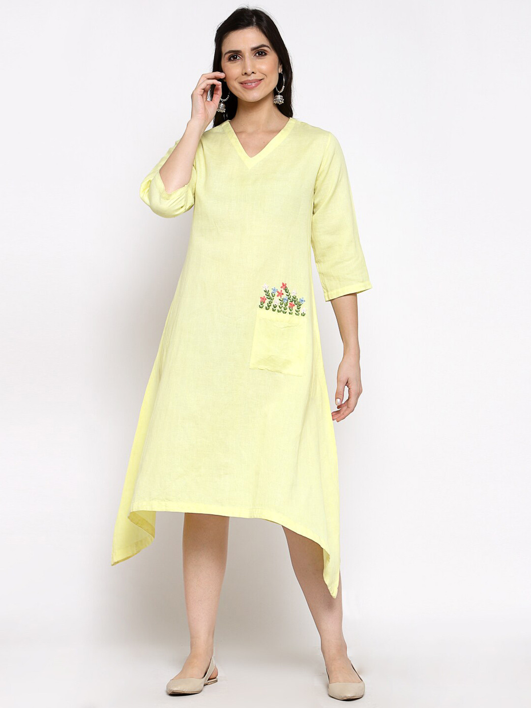 

DART STUDIO V-Neck Linen Dress, Yellow