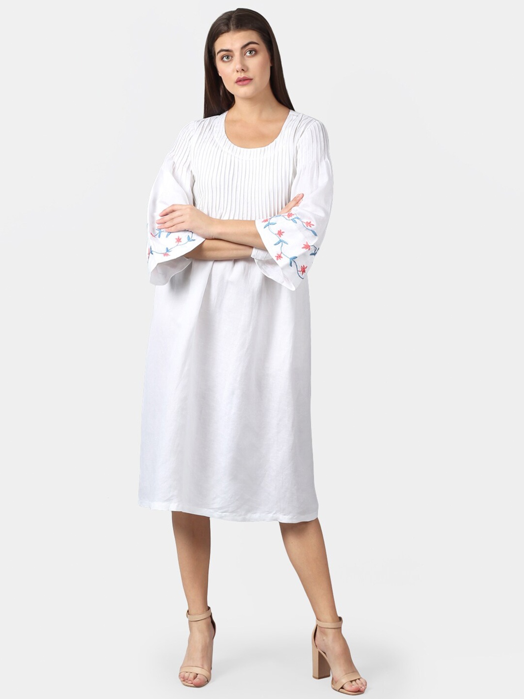 DART STUDIO Bell Sleeves Linen Dress, Off white
