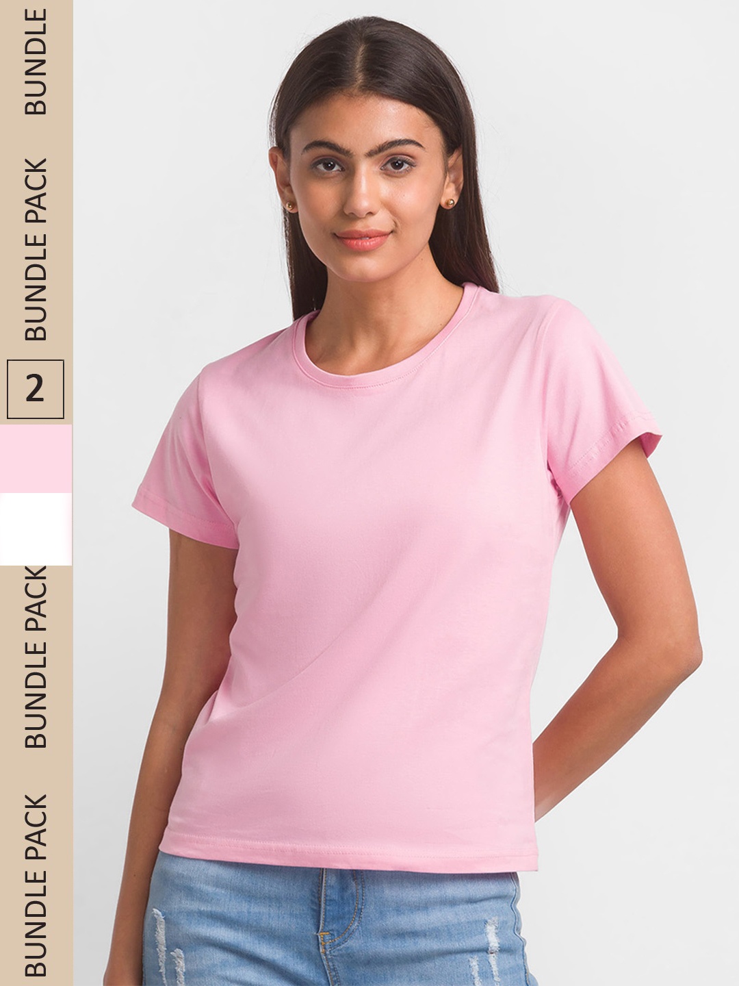 

NOIRA Pack Of 2 Casual Cotton T-shirts, Pink