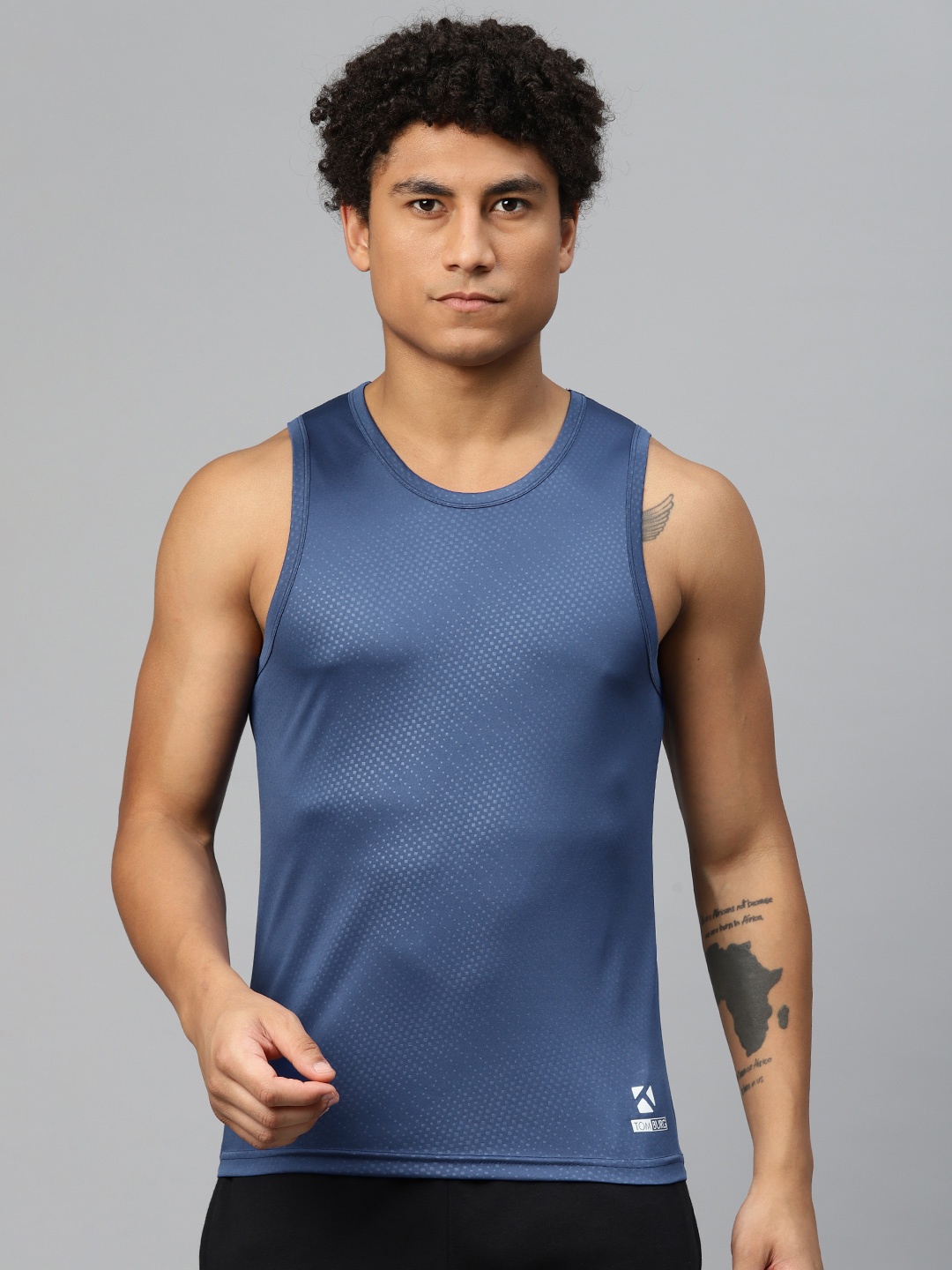 

TOM BURG Men Printed Gym Vest, Blue