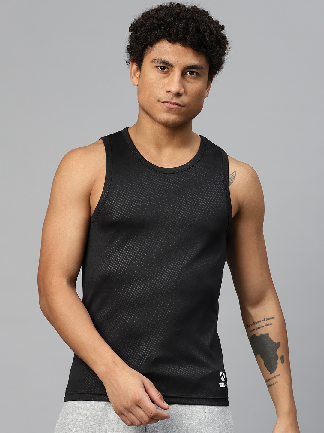 

TOM BURG Men Printed Gym Vest, Black
