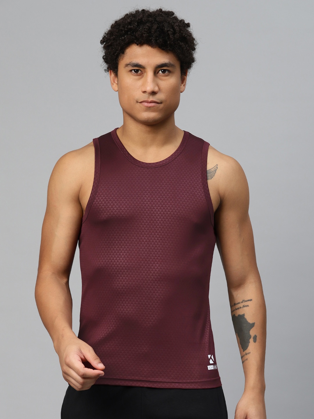 

TOM BURG Men Printed Gym Vest, Maroon