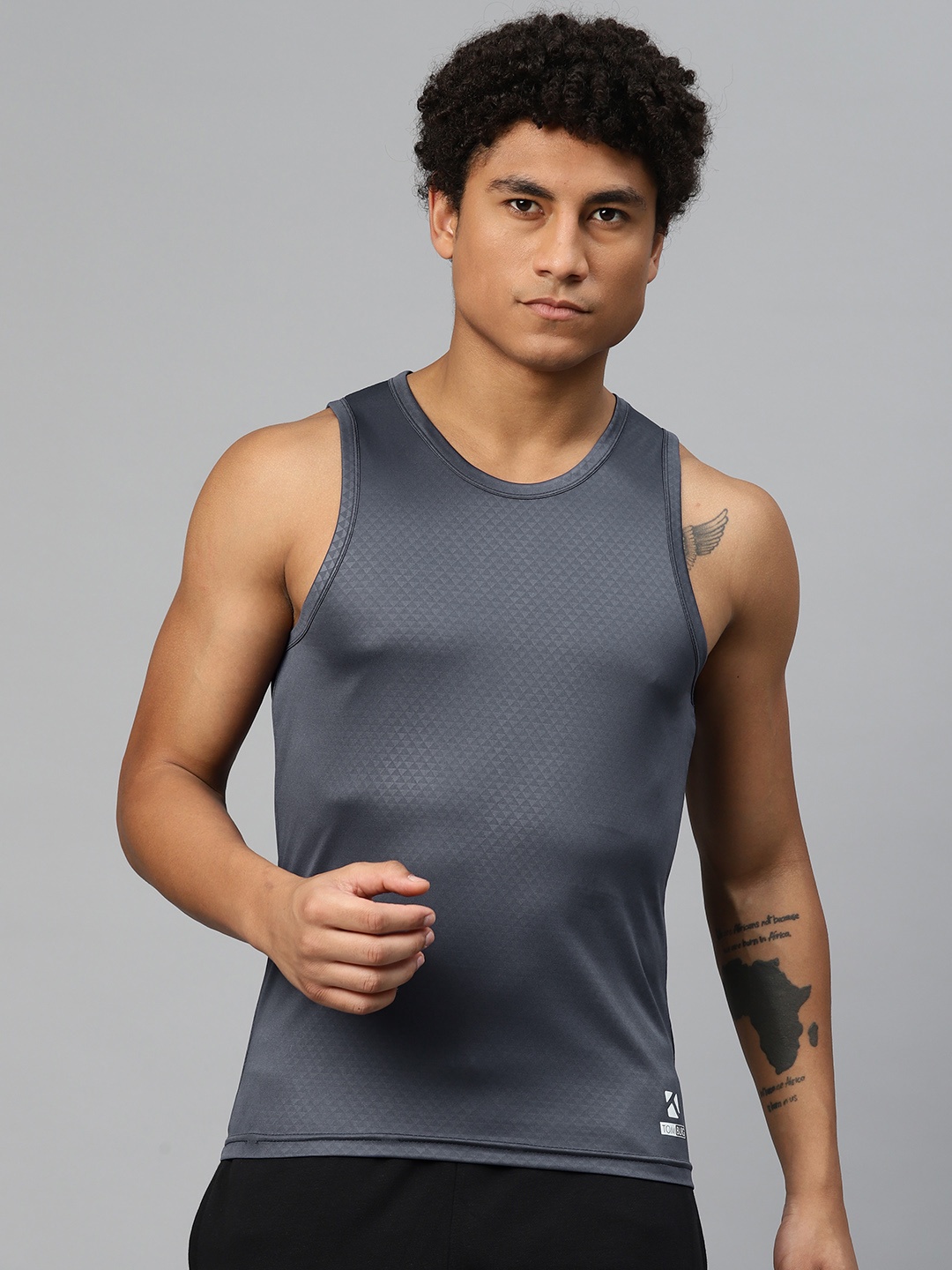 

TOM BURG Men Printed Gym Vest, Grey