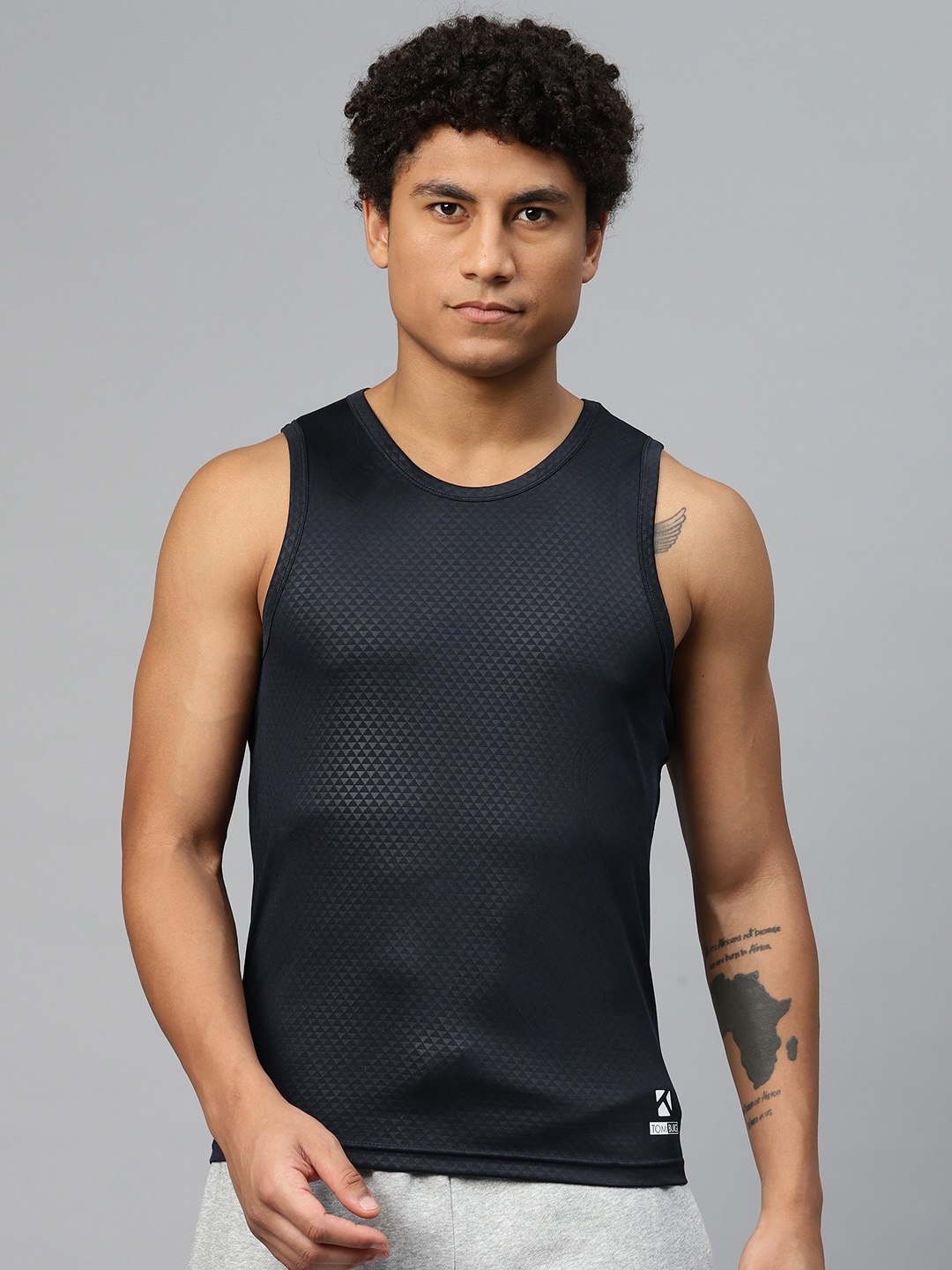 

TOM BURG Men Printed Gym Vest, Navy blue