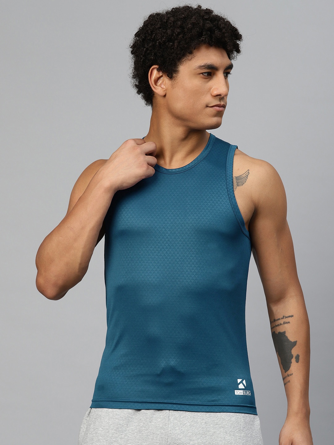 

TOM BURG Men Printed Gym Vest, Teal