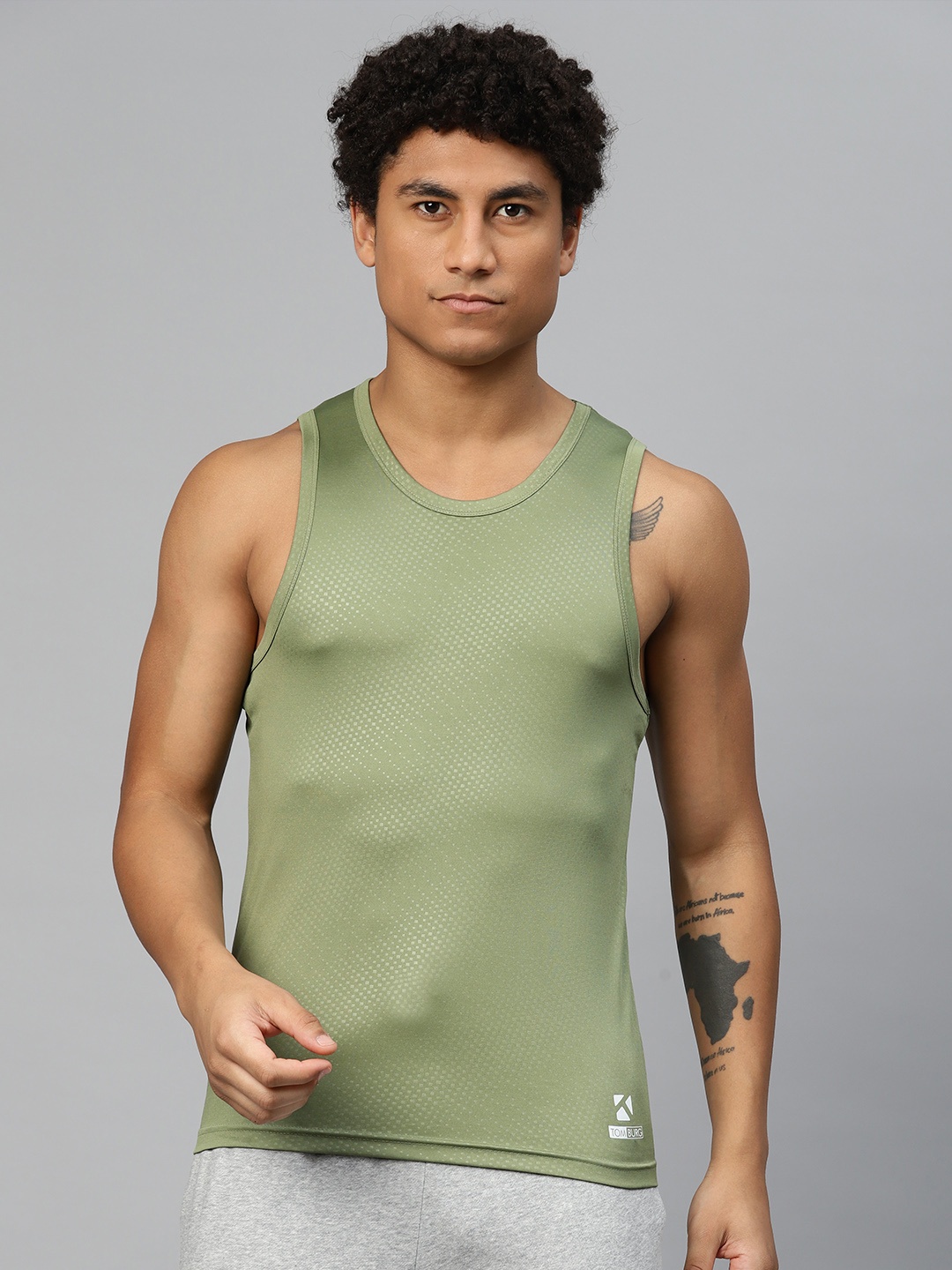 

TOM BURG Men Printed Gym Vest, Olive
