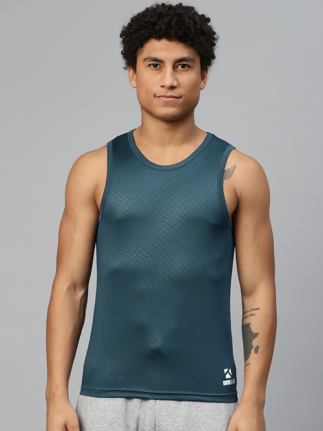 

TOM BURG Men Printed Gym Vest, Teal