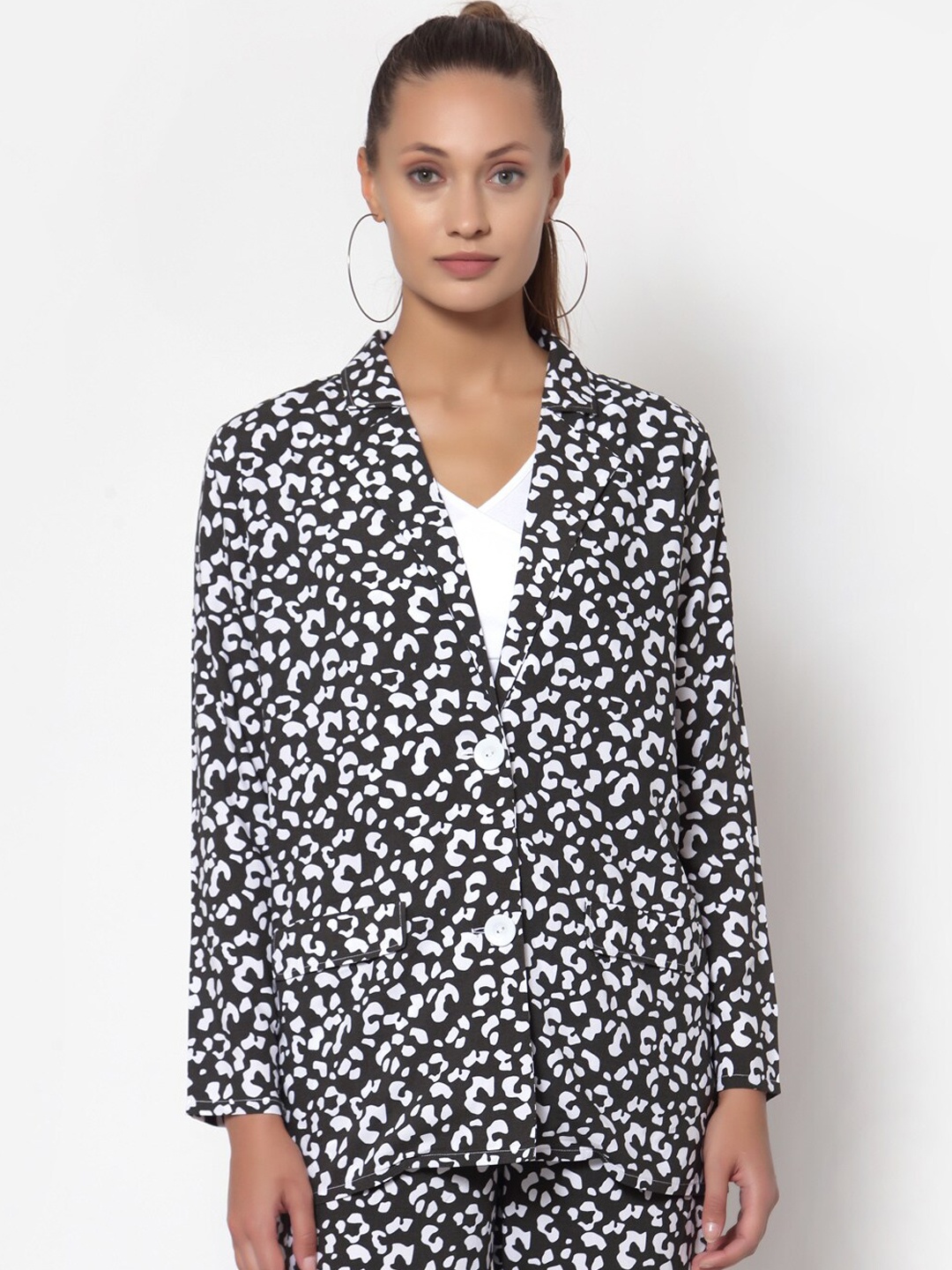 

YOONOY Printed Single-Breasted Cotton Blazer, Black