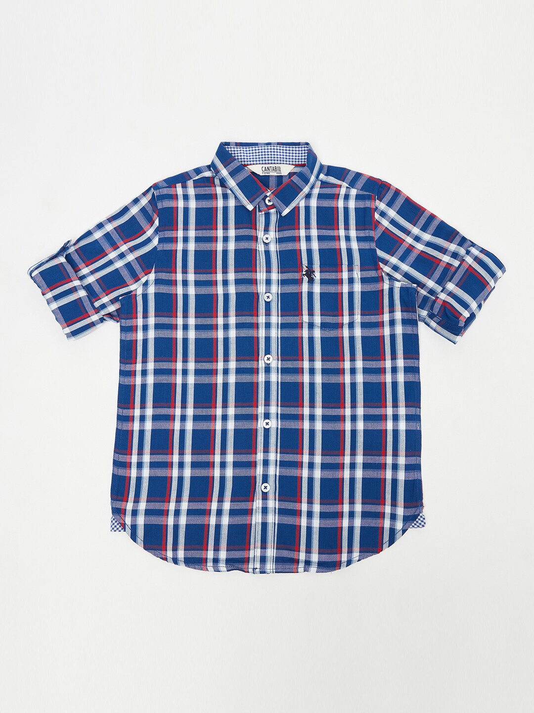 

Cantabil Boys Checked Cotton Regular Fit Casual Shirt, Navy blue