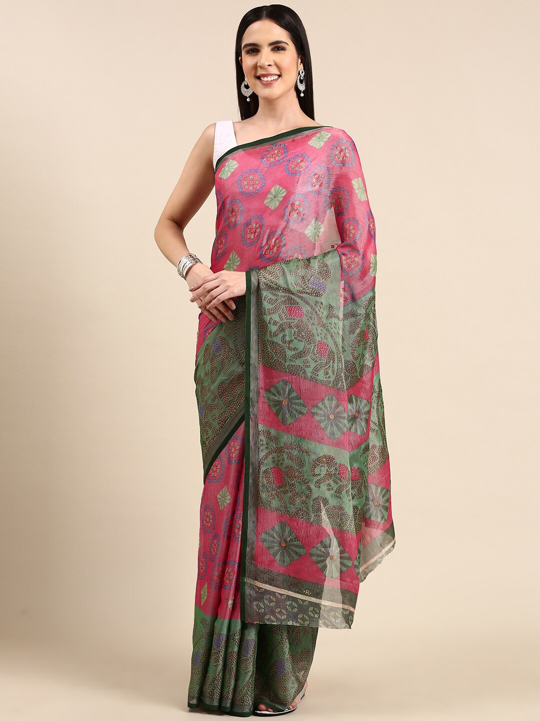 

Anouk Ethnic Motifs Printed Saree, Fuchsia