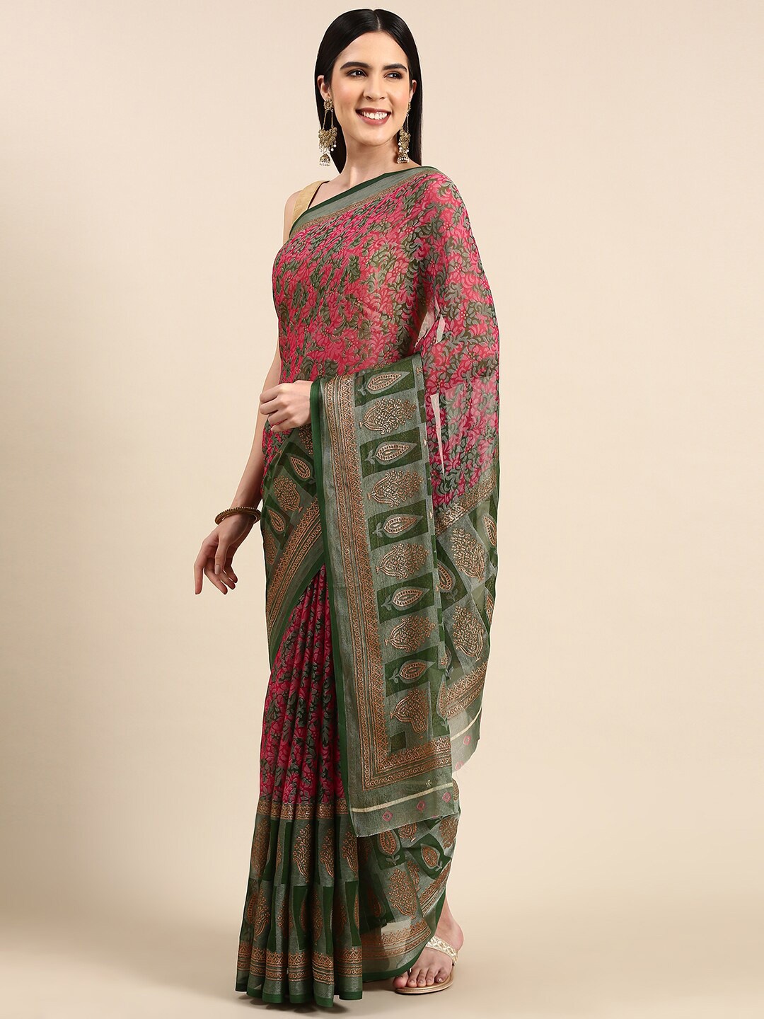 

Anouk Floral Printed Pure Chiffon Saree, Fuchsia