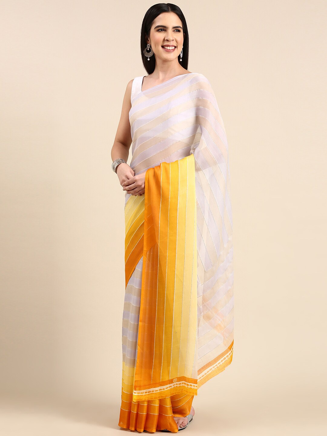 

Anouk Striped Pure Chiffon Saree, Grey