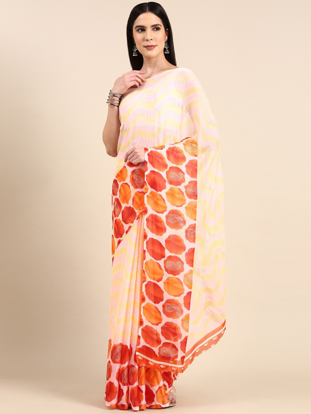 

Anouk Chevron Printed Pure Chiffon Saree, Rust