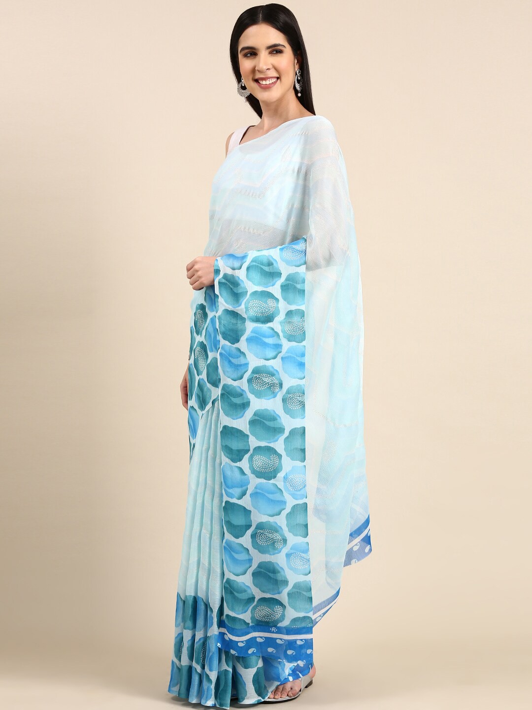 

Anouk Geometric Printed Pure Chiffon Saree, Turquoise blue