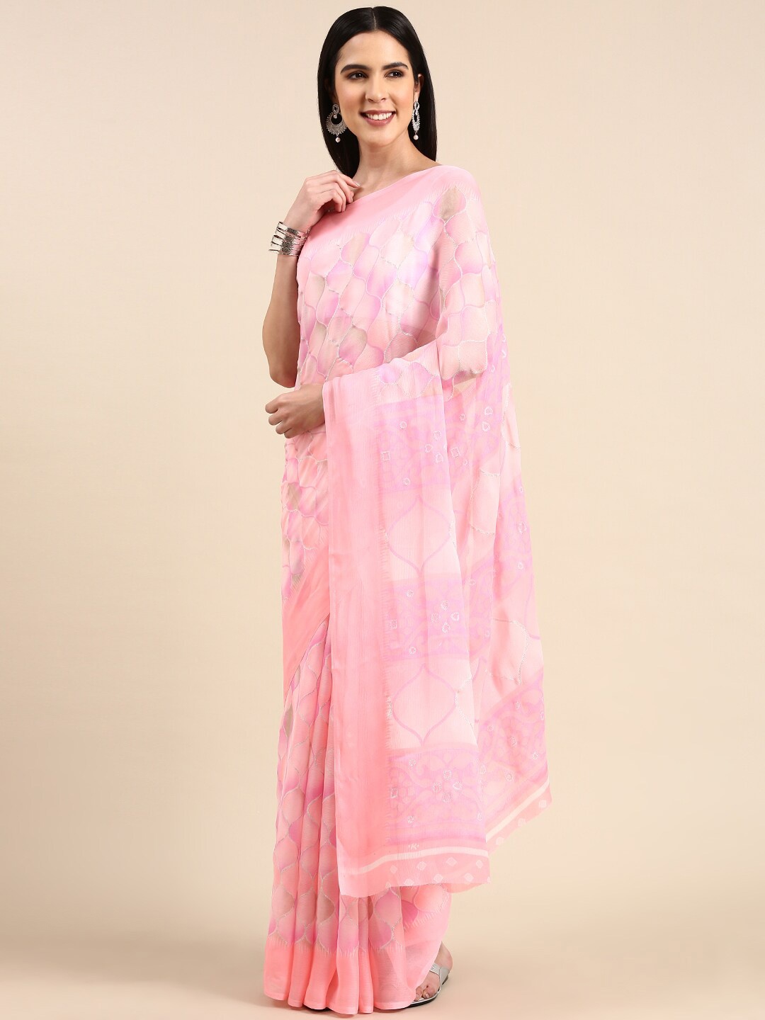 

Anouk Geometric Printed Pure Chiffon Saree, Pink