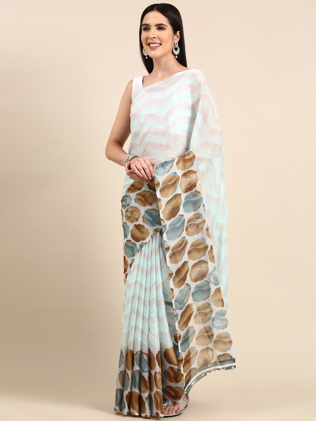 

Anouk Chevron Printed Pure Chiffon Saree, Sea green