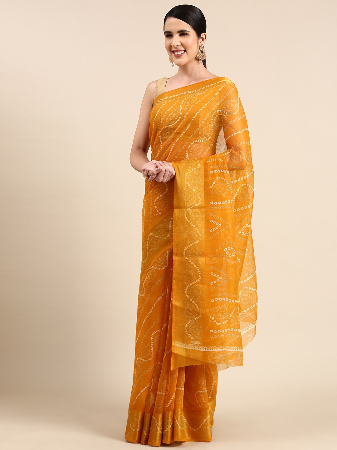 

Anouk Bandhani Printed Cotton Blend Saree, Yellow