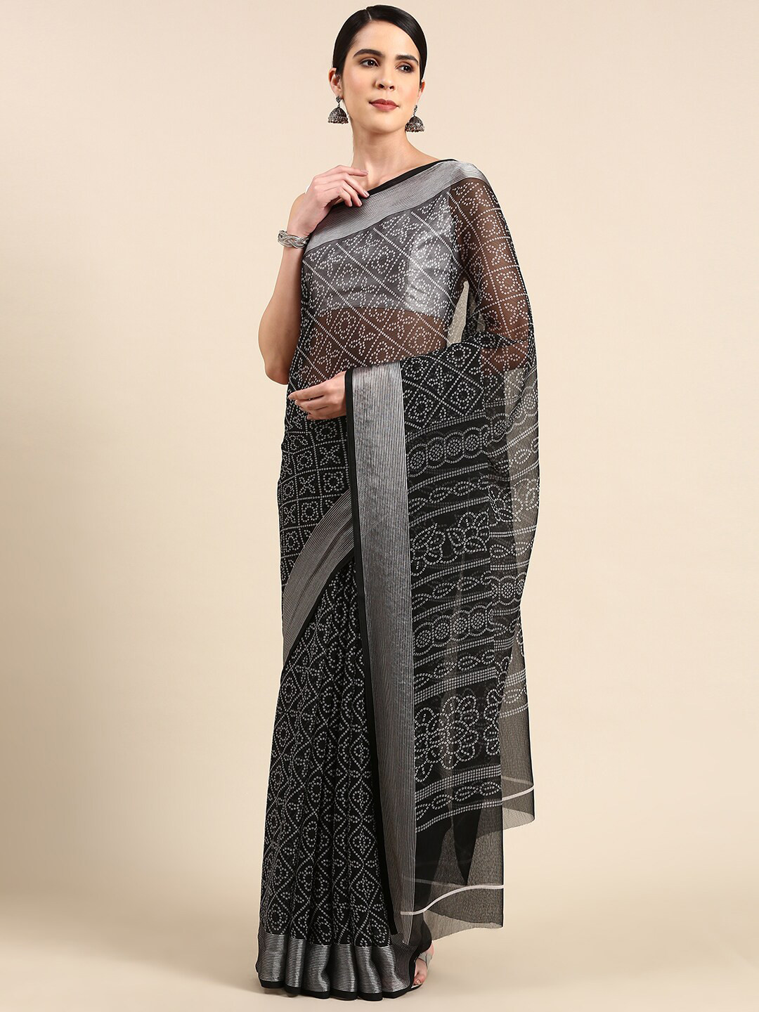 

Anouk Black Bandhani Pure Chiffon Bandhani Saree