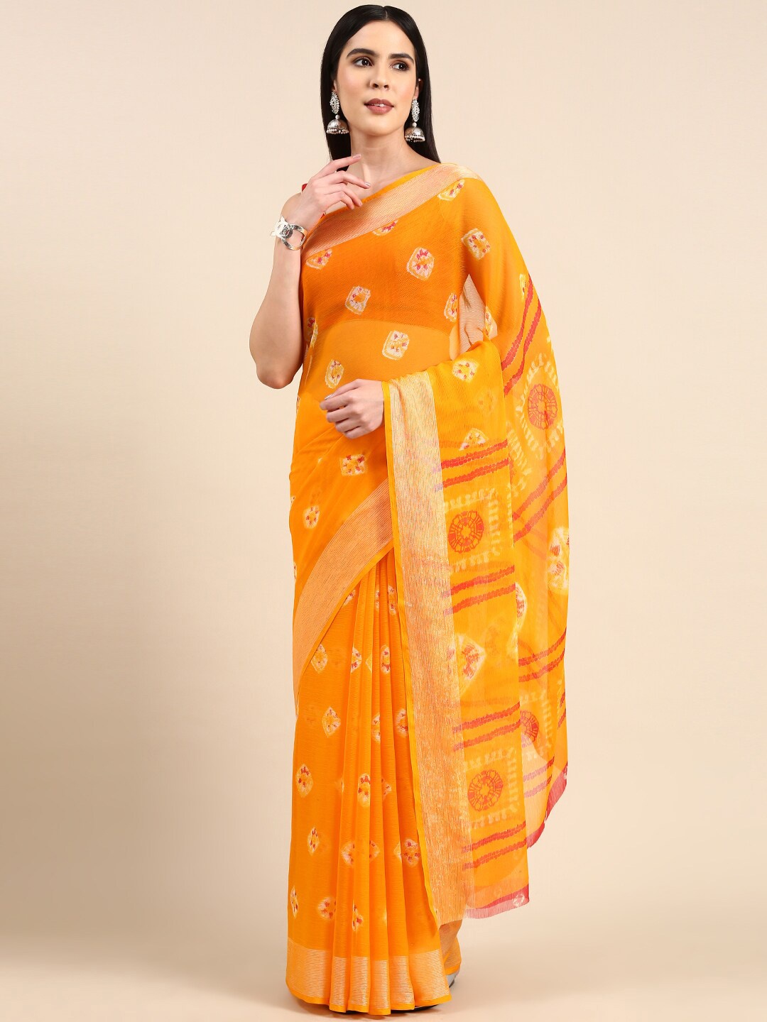

Anouk Ethnic Motifs Printed Pure Chiffon Saree, Yellow