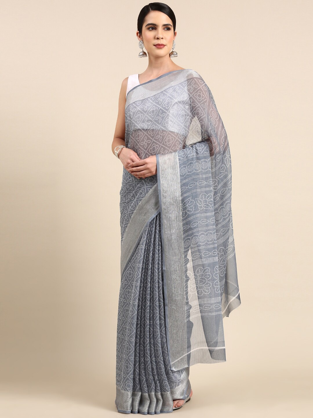 

Anouk Bandhani Pure Chiffon Saree, Grey