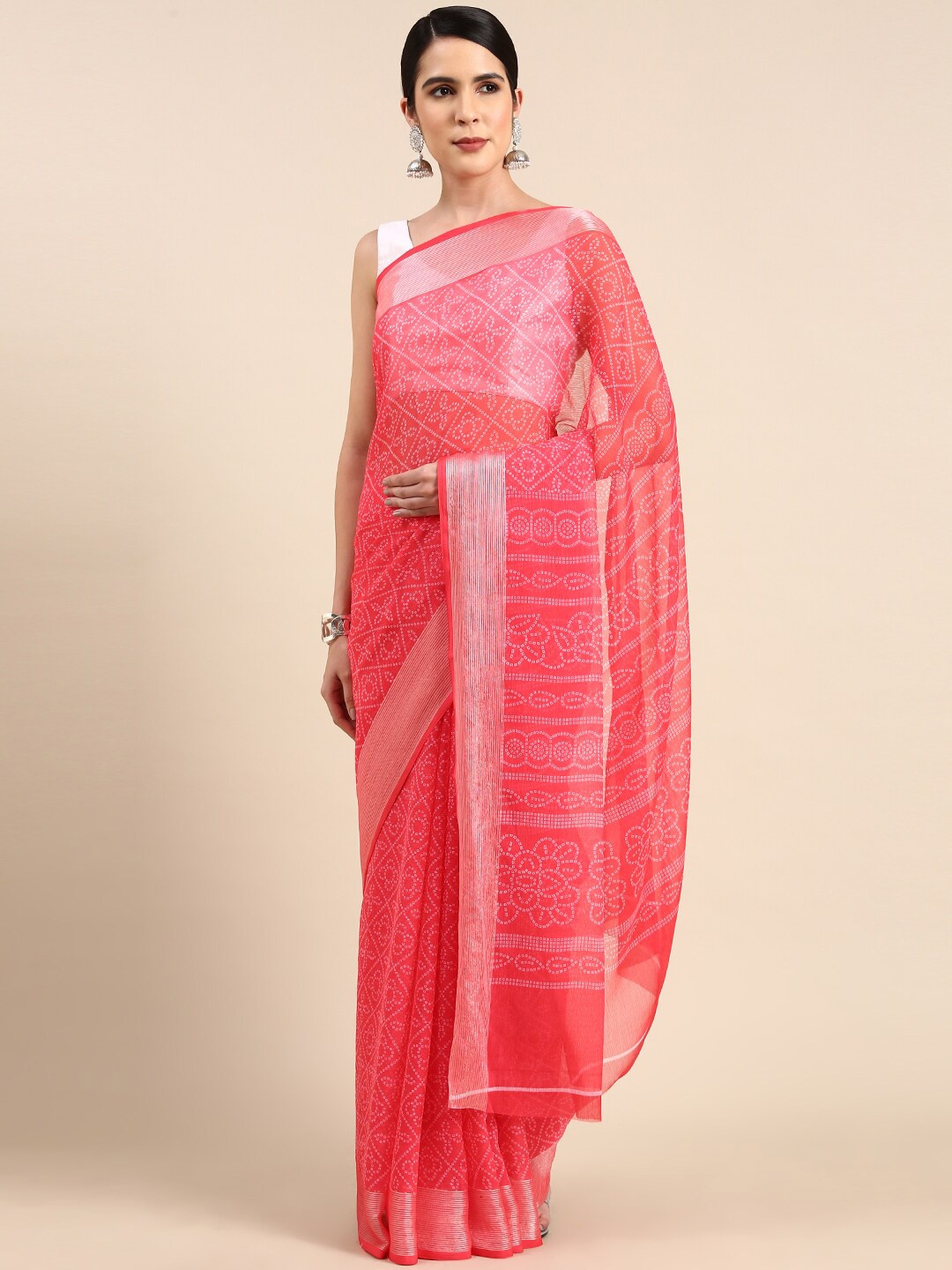 

Anouk Coral Bandhani Printed Pure Chiffon Bandhani Saree