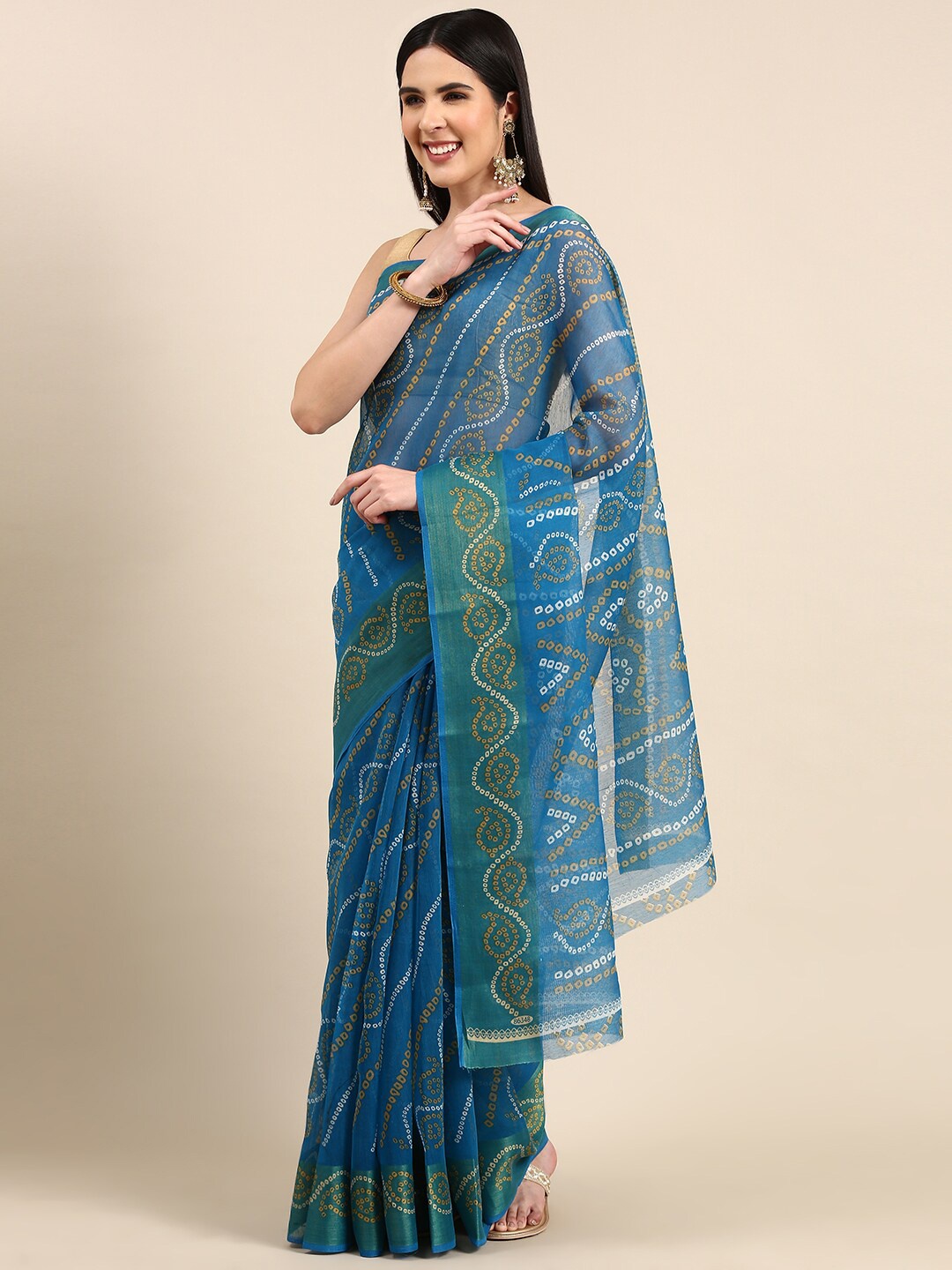 

Anouk Printed Zari Bandhani Saree, Blue