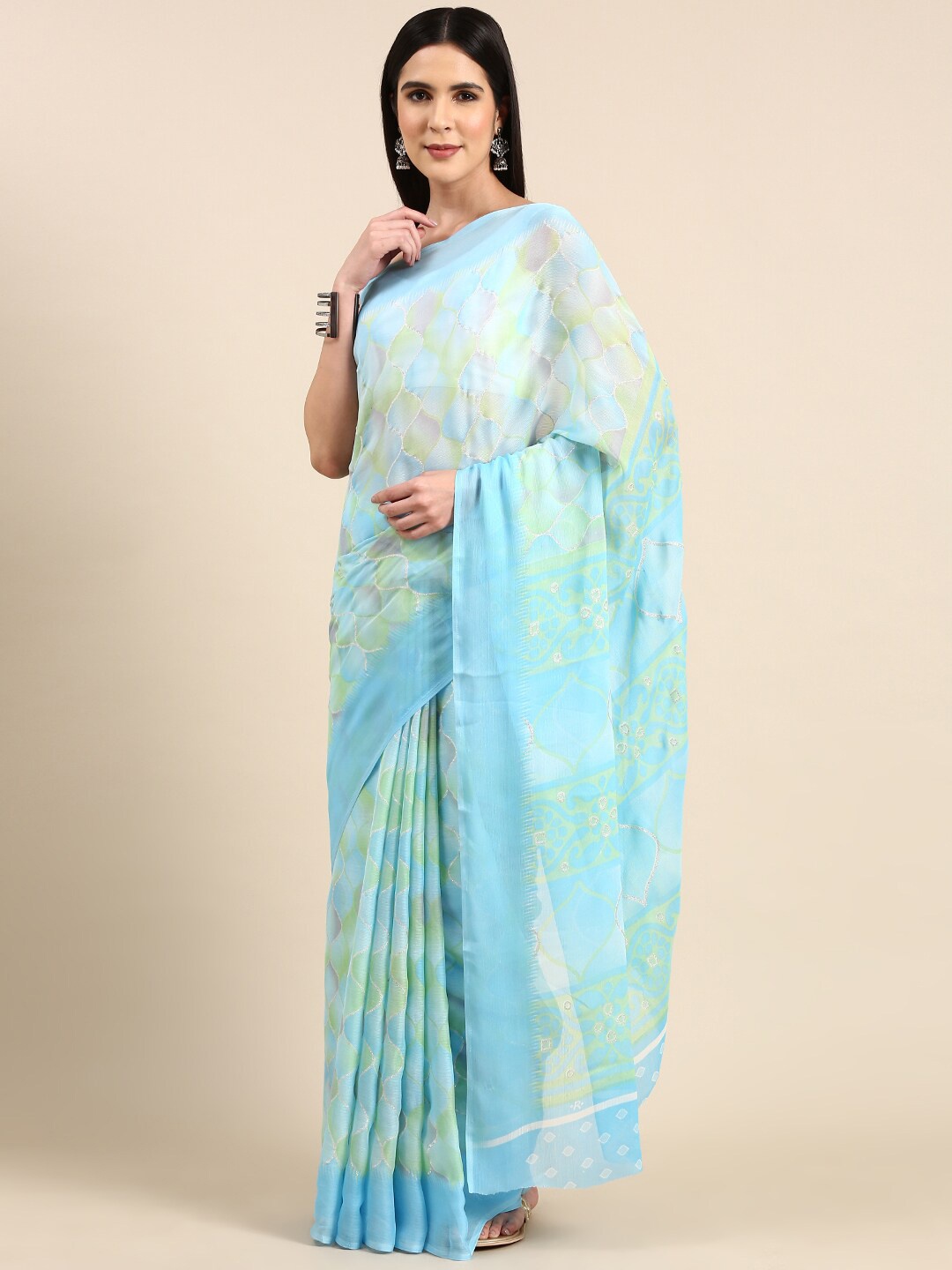 

Anouk Abstract Printed Pure Chiffon Saree, Turquoise blue